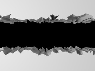 Dark destruction cracked hole in white stone wall