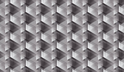 Isometric seamless pattern, volume realistic texture, black white gradient background. 3d geometric tiles with cubes. Abstract uncolored backdrop for web, wallpaper, fabric, wrapping, paper, print.