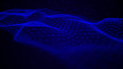 Wave 3d. Futuristic point wave. Abstract background with a dynamic wave. Data technology illustration.