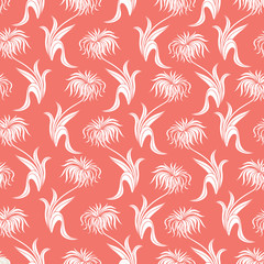 Coral Floral Seamless Pattern with Aster Flowers