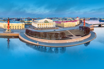 Saint-Petersburg. Russia. Arrow Vasilievsky panorama. Embankment of Vasilievsky island in summer....