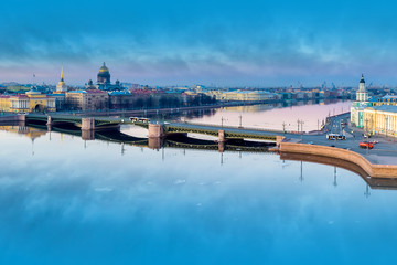 Saint-Petersburg. Russia. Palace bridge panorama. Drawbridge over the Neva river. Summer day St. Petersburg. Bridges Of St. Petersburg. Architecture Of St. Petersburg. Russian cities.