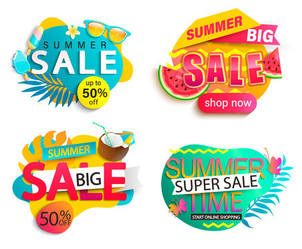 Set of summer sale stickers.Hot season discount price tag.Invitation for online shopping with 50 percent price off, special offer card,template for design, banner for Mid or end of season.Vector