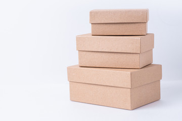 Kraft paper boxes on white background