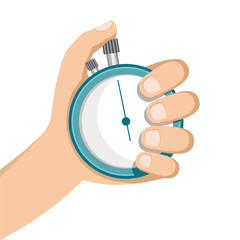 hand holding a stopwatch. body part on white background