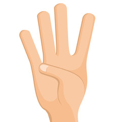 A hand props four fingers. human body part on white background