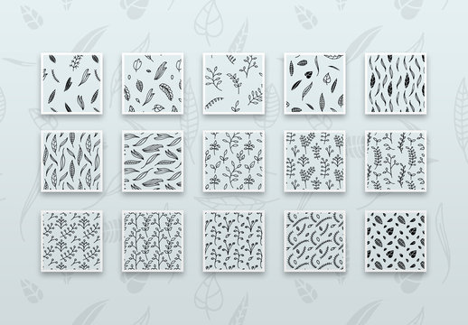 Hand Drawn Graphic Floral Pattern Set Layout