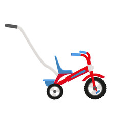 Fototapeta premium Children's colorful bright bicycle with the handle.Vector flat illustration isolated on white background.