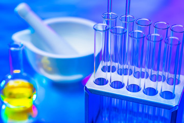 Medical laboratory. Test tubes for clinical analysis of blood. Medical tests of biological fluids. Bacteriological sowing. Medicine. Diagnosis of health.