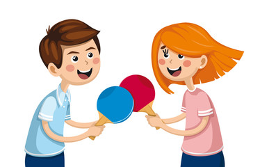 boy with a girl playing table tennis. competition athletes. Ping pong