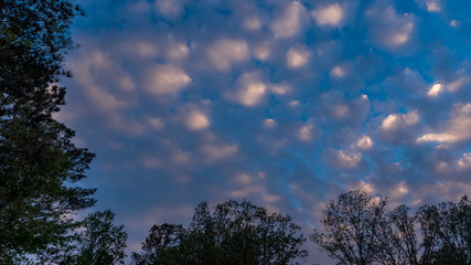 Blue sky with puffy clouds on a sunny day