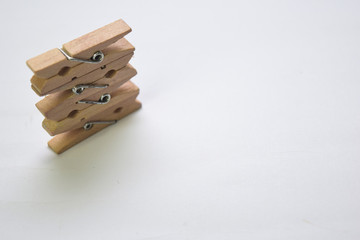 Close up concept Wooden clamping isolated on white background.