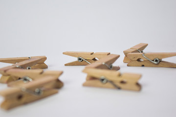 Close up concept Wooden clamping isolated on white background.