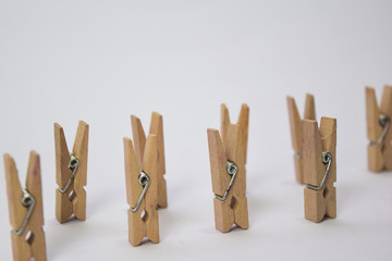 Close up concept Wooden clamping isolated on white background.