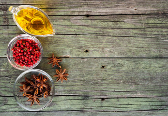 spices on wooden table, selective focus