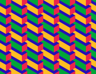 Isometric seamless pattern, volume realistic texture, color background. 3d geometric tiles with cubes. Architectural multicolored backdrop for web, wallpaper, fabric, wrapping, paper, print.