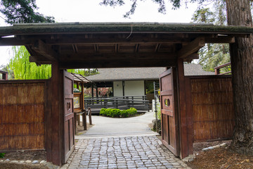 Japanese style door in garden