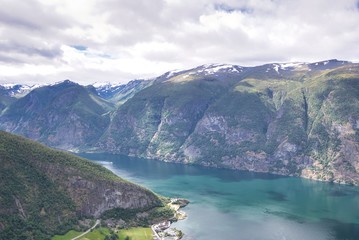 Fototapeta na wymiar View from Stegastein Viewpoint to the Aurlandsfjord in Norway 