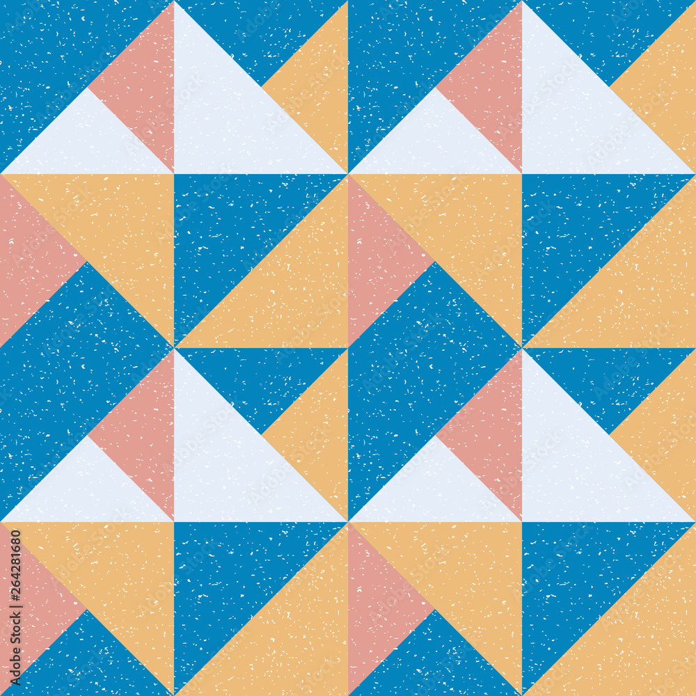 Poster ..Triangles background. Vector geometric seamless pattern in pastel retro colors and textured simple shapes.