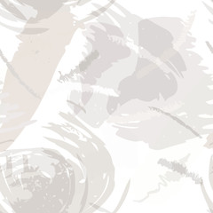 Abstract brush storkes, splatters and crayon marks background. Vector seamless creative pattern with hand painted shapes in neutral light colors.