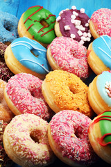 donuts in different glazes with chocolate