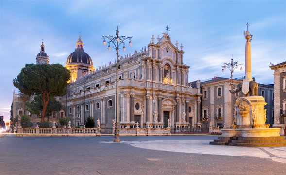 Catania - The Basilica di Sant'agata and the harbor in the background.