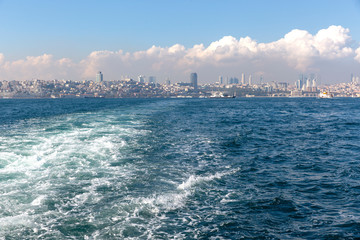 Istanbul Skyline Viewed from the Bosphorus Strait