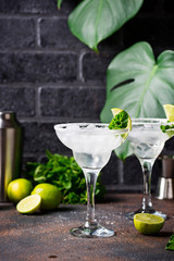 Margarita cocktail with lime and ice