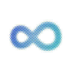 Hexagon Infinity symbol in halftone. Dotted illustration isolated on a white background.Vector illustration.