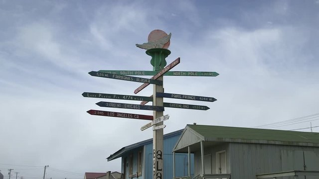 Board sign indicating different destination, Barrow, Alaska
