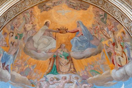 CATANIA, ITALY - APRIL 7, 2018: The fresco of Coronation of Virgin Mary in Cattedrale di Sant'Agata by Giovanni Battista Corradini (1628).