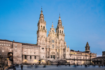 Santiago de Compostela Cathedral view from Obradoiro square - obrazy, fototapety, plakaty