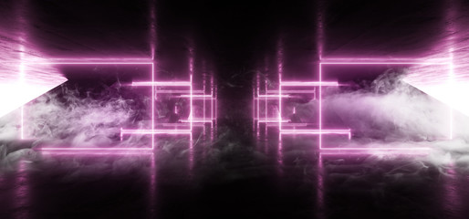 Smoke Steam Neon Lights Background Purple Vibrant Lasers Stage Show Underground Garage Hall Tunnel Corridor Cement Concrete Grunge Reflections Dark Empty Abstract Space Ship 3D Rendering