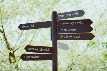direction sign in Letna Park in Prague, Czech Republic