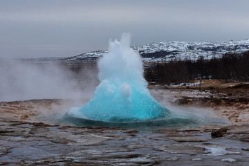 Geyser Strokkur in Iceland during eruption