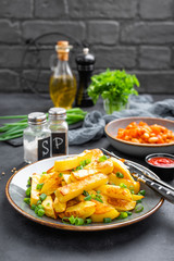 Baked, fried potato on plate