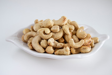 Close up cashew nut on white background