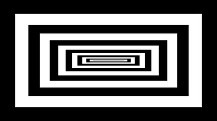 Fototapeta premium Optical background with striped black and white rectangles. Deep immersion, space tunnel, architectural corridor. Hypnotic texture, op art abstraction.