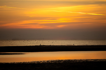 Coucher de soleil, plage de Fort Mahon