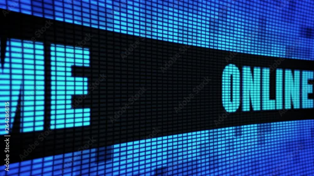 Poster online crime side text scrolling on light blue digital led display board pixel light screen looped a