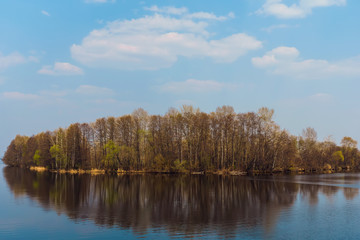 Obraz premium small island of early spring freshet