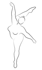 Silhouette of a cute lady, she is dancing ballet. The woman has an overweight body. Girl is plump. Woman ballerina, gymnast. Vector illustration © Nataliia