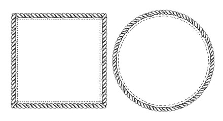 Simple doodle frames set, marine style