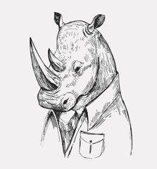 Rhino sketch. Hand drawn illustration converted to vector