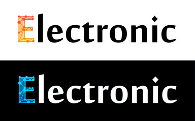 Electronic, vector Title isolated on white and black background. Label for decoration of modern business and technological projects.
