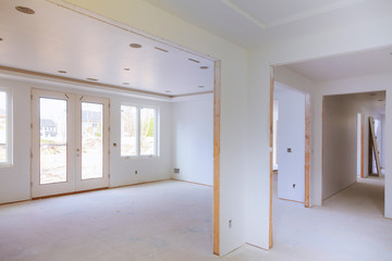 Interior of unfinished the installation construction of housing