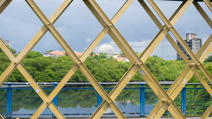 Recife, Brazil - Circa April 2019: A view of Recife's historic center from Ponte da Boa Vista, bridge originally built in 1640 in wood, but redone in iron in the XIX century