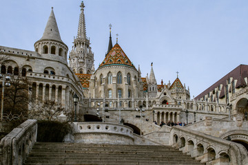 BUDAPEST, HUNGARY. On March 10.2019. View on the Fisherman's Bastion in Budapest. Hungarian landmarks. The Fisherman's Bastion, one of the famous destinations in Hungary. Budapest. European travel.