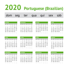 2020 Portuguese American Calendar. Week starts on Sunday