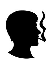 kiffen raucher rauchen zigarette drogen weed hanf cannabis männliche silhouette kopf seitlich gesicht schatten umriss mann junge clipart design cool